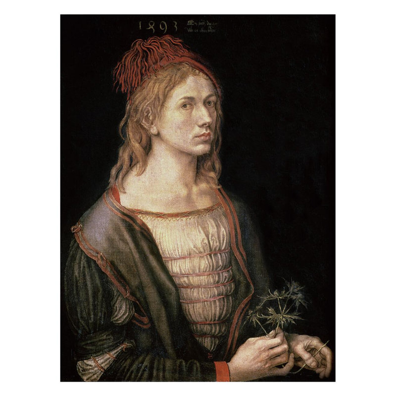 Autoportrait avec un chardon par Albrecht Dürer - Estampe numérique, H 28 po x l 22 po