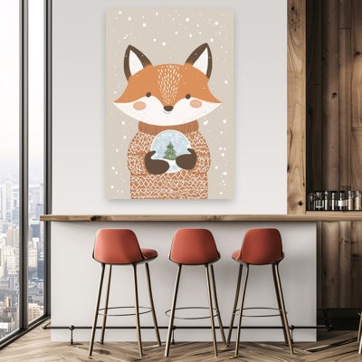 Cute Fox Snow Globe Abstract Contemporary Fox Nature Wildlife Wall Art Print by Mathieu - Wrapped Canvas Print