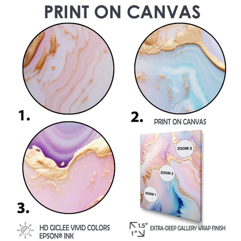 «Tender Hues Of Glam Agate I», reproduction d'art murale en marbre, Cadre flottant doré, H 20 po x l 12 po