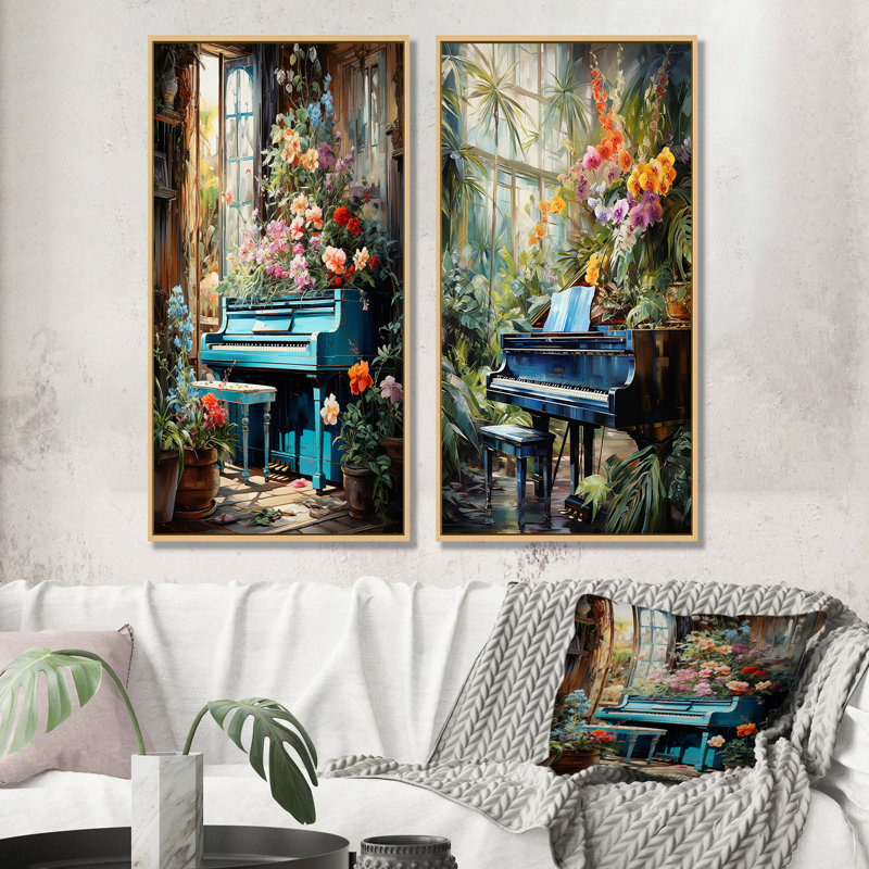 Piano Tropical Tunes - Ensemble de 2 reproductions d'art mural, Encadrement brun, H 32 po x l 33 po