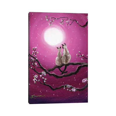 Siamese Cats In Spring Blossoms by Laura Iverson - Wrapped Canvas Print
