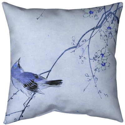 Oreiller en aquarelle d’oiseau japonais et de fleurs