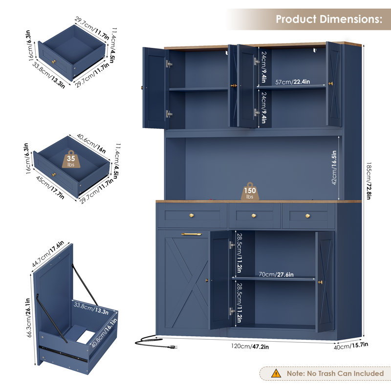 Armoire à poubelle coulissante, armoire de rangement autoportante, pour le salon de la cuisine, Bleu
