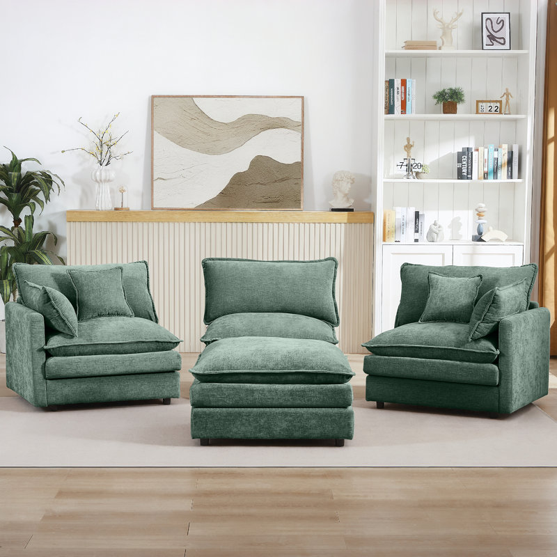 Eyisean 102" Chenille Modular Sectional Sofa with Ottoman, 3-Seater L Shape Cloud Couch with Upholstered & Pillow, Comfy Sleeper Sofa for Living Room, Bedroom, Office, Apartment, Easy Assembly