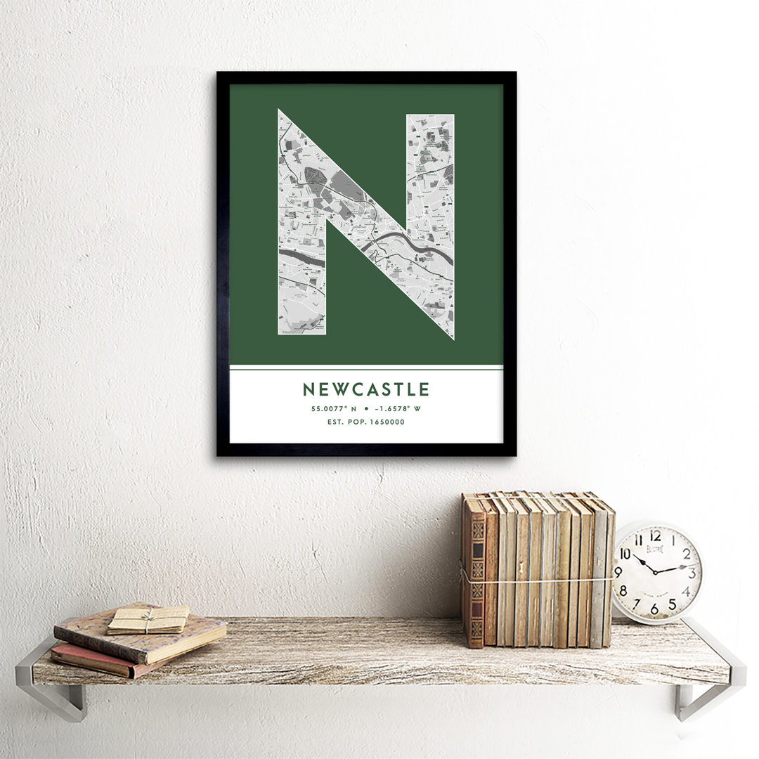 Newcastle City Map Newcastle England United Kingdom City Map - Single Picture Frame Typography