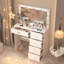 Ensemble de coiffeuse avec grand miroir et ampoules, coiffeuse de maquillage avec 5 tiroirs