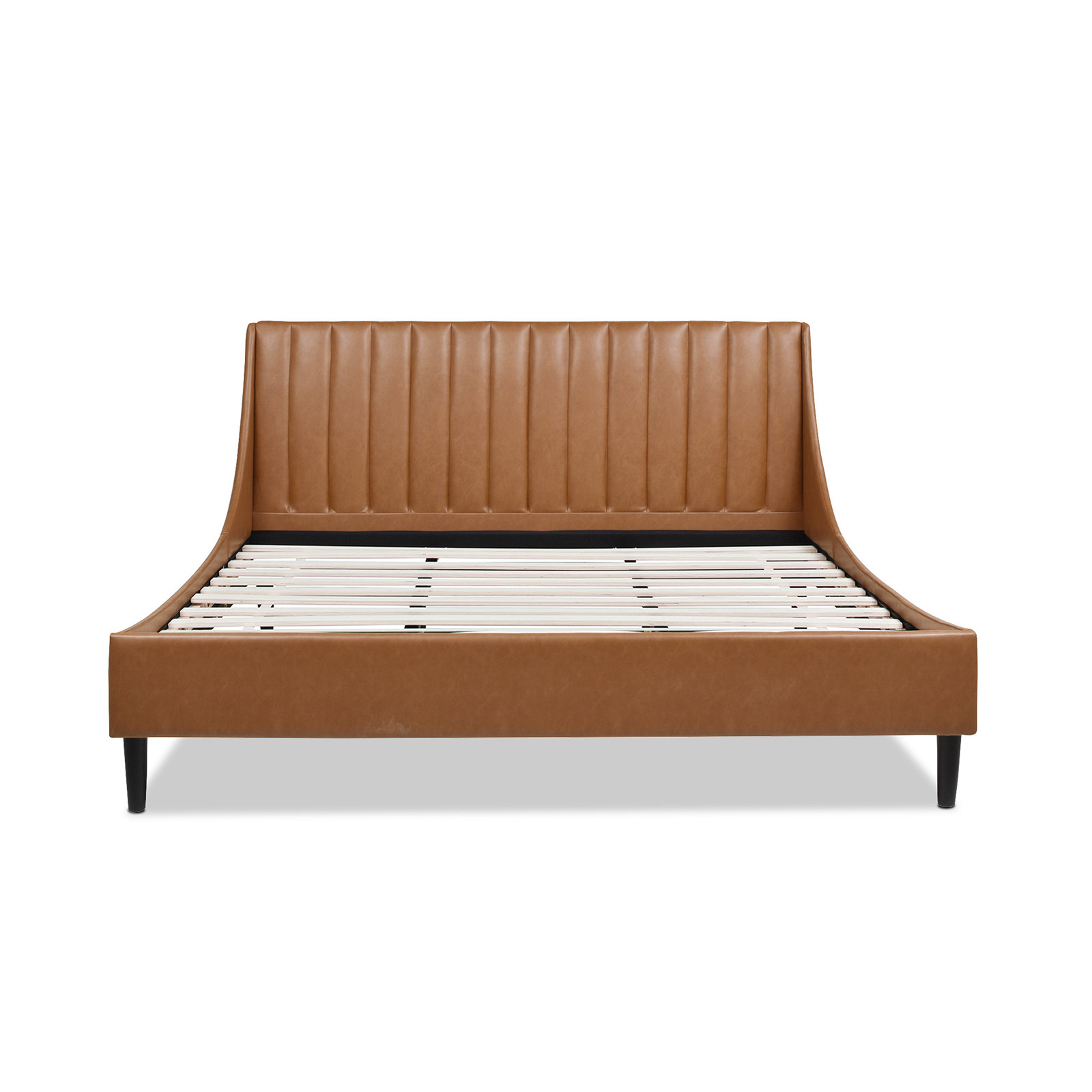 Helaina Upholstered Wingback Bed, King, Caramel Tan Brown Faux Leather
