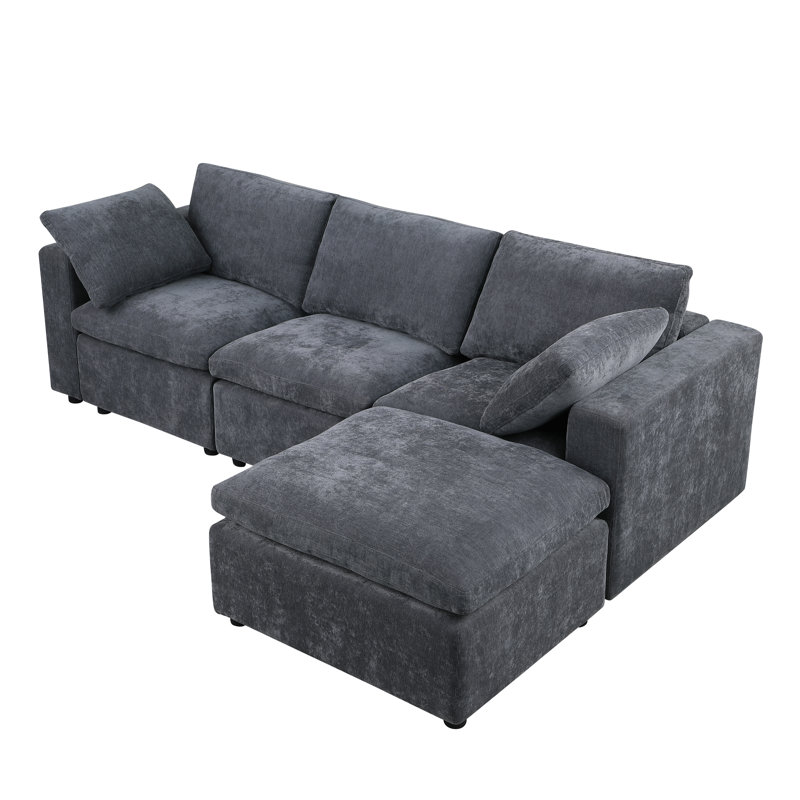Upholstered L-Shaped Sectional Reversible, Gray Chenille