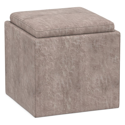 Repose-pieds carré contemporain avec rangement en cuir végétalien et plateau basculant Rockwood
