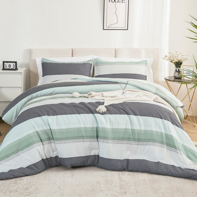Ensemble d'édredon Andency, ensemble de literie léger à rayures colorblock, lit en duvet synthétique, vert clair, grand