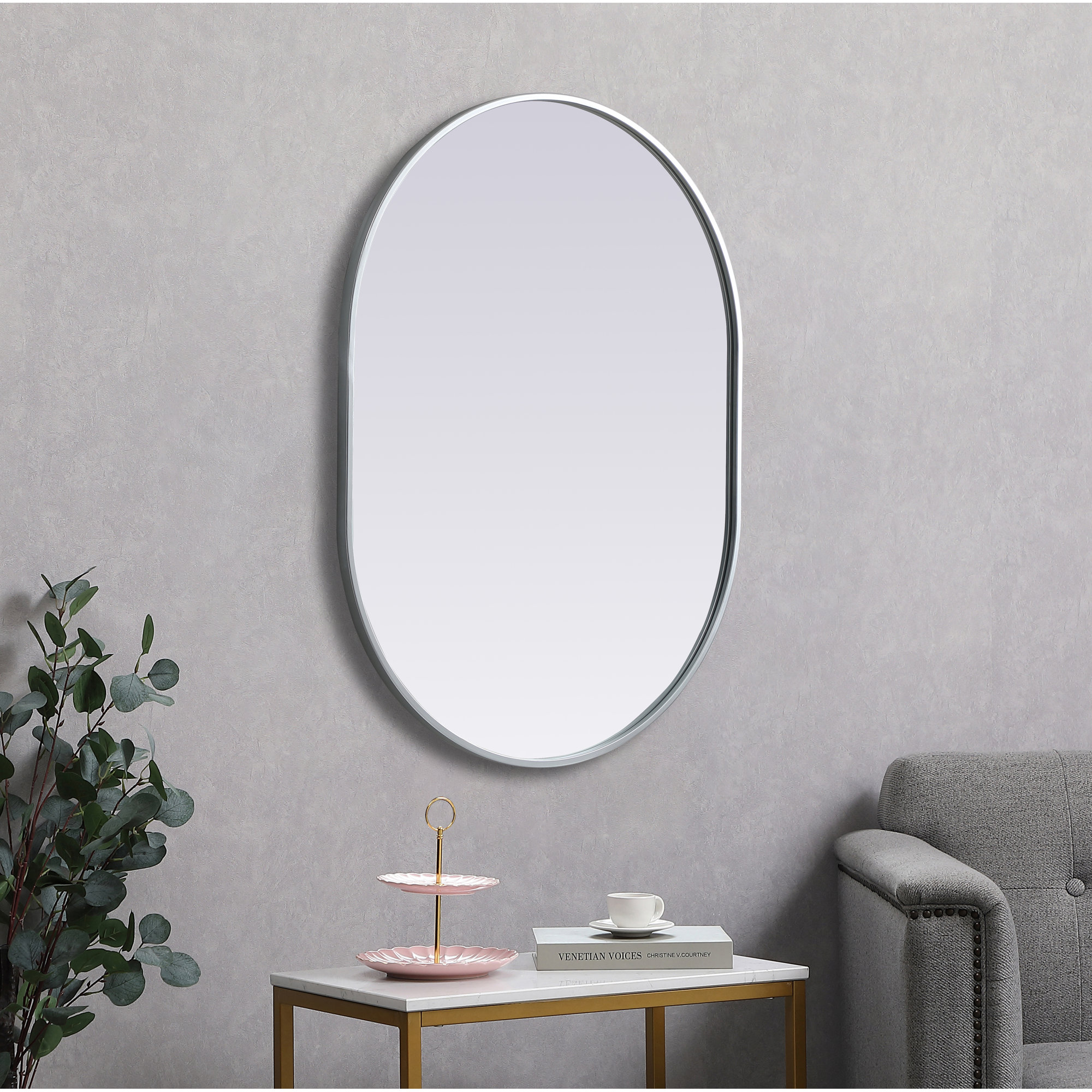 Sabine Metal Pill Wall Mirror, 36" x 27", Silver