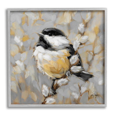 Bird Perched Willow Wildlife Gray Framed Giclee Art by Andrea Lavery