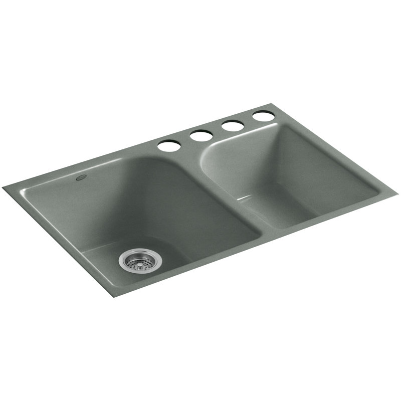 Executive Chef 33" L x 22" W Undermount Kitchen Sink with 4 Oversize Faucet Holes, Basalt