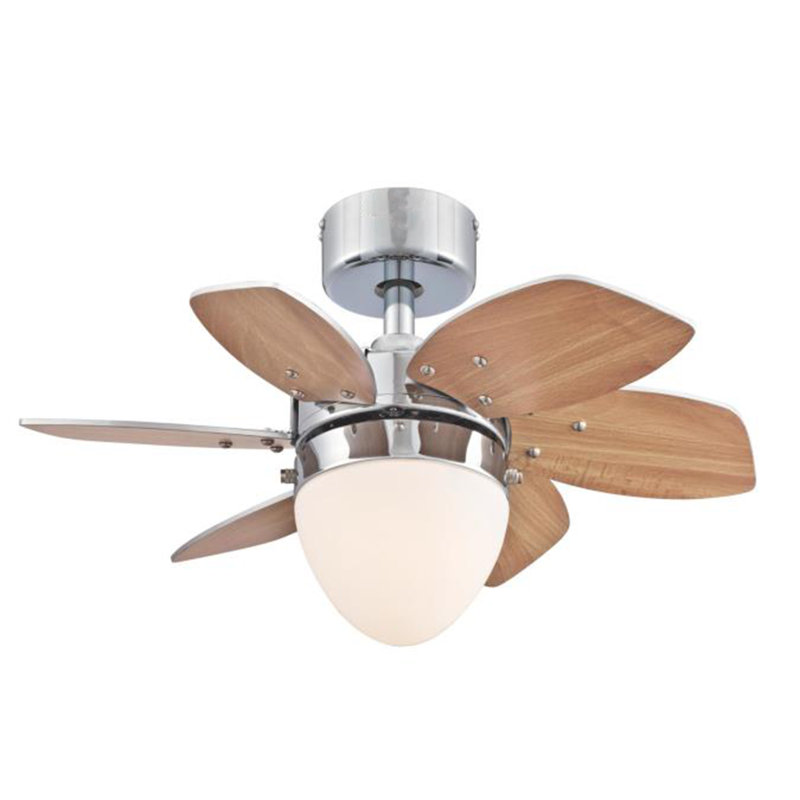 24'' Ceiling Fan with LED Lights, Chrome with Wengue/Beech Blades