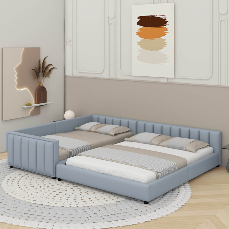 Lit plateforme tapissier grand et simple TG, lit mère et enfant, similicuir, Gris