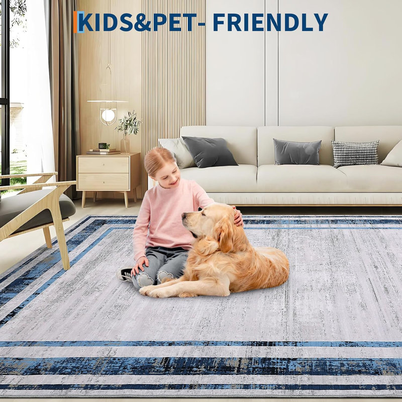 Washable Runner Rug 2x6 Modern Border Soft Distressed Gray Minimalist Non Slip Hallway Stain Resistant Kitchen Contemporary Runner