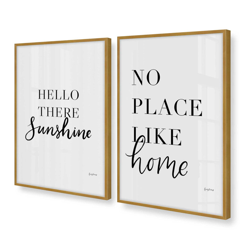 Ensemble de 2 mots simples "2", Cadre doré poli, H 25,25 po x l 25,25 po