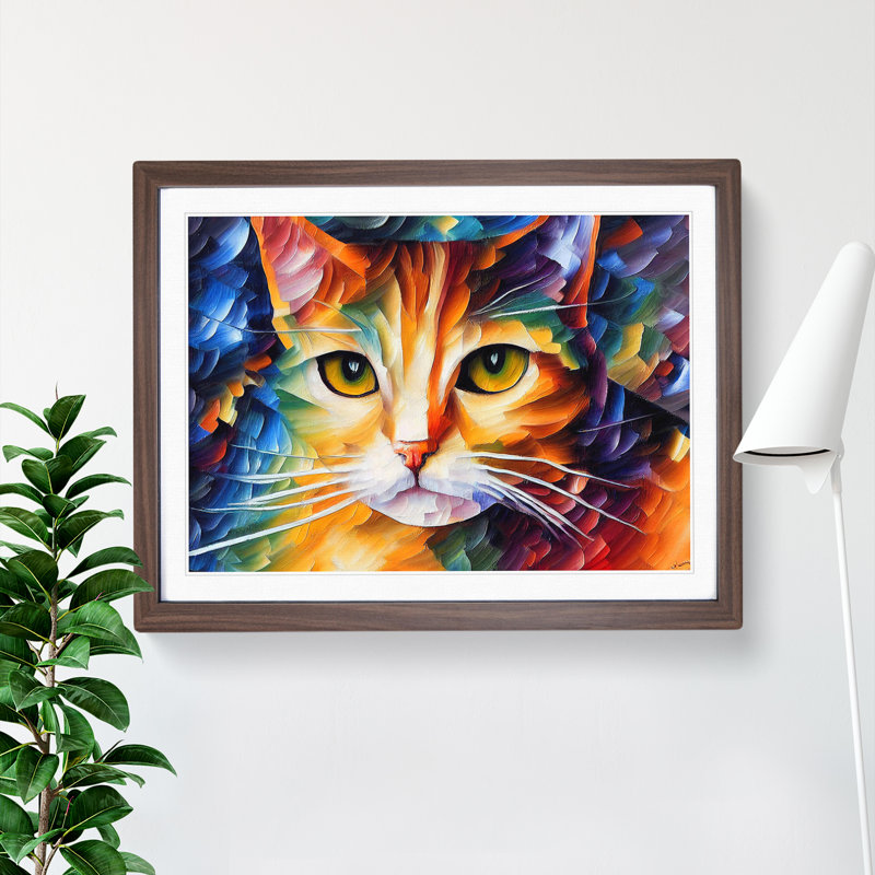 Cat Painting Vol.1 Abstract - Framed Print, 34cm H x 46cm W x 2cm D, Walnut