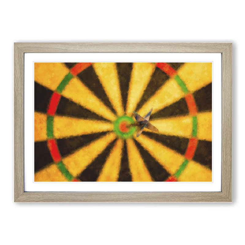 Bulls Eye Dartboard - Picture Frame Painting, Oak Framed, 48cm H x 65cm W x 2cm D