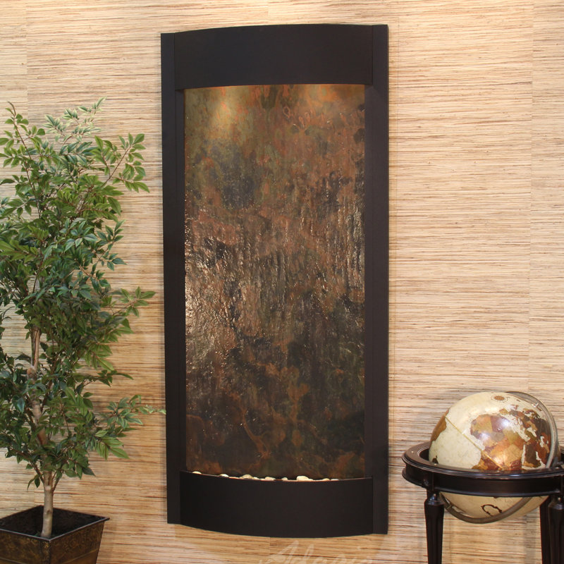 Pacifica Waters Indoor Natural Stone Waterfall Fountain with Lights, Textured Black, Multi-Color Feather