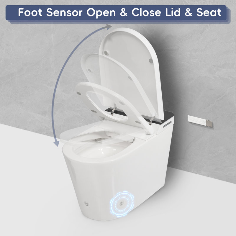 Smart Bidet Toilet With Design, Auto Open & Close Lid, Wider Bidet, Warm Water Wash And Dry, Foot Sensor For Lid Flush, Led Indicator, Remote Control, White Color. Various Fountain Washing Modes, 5 -