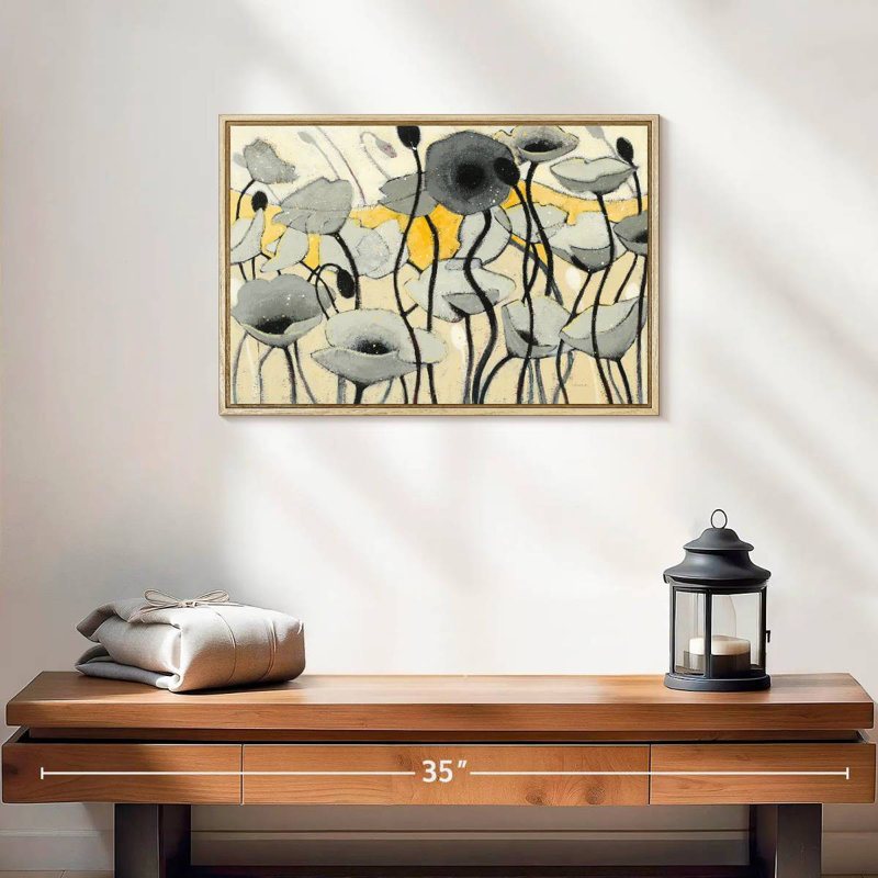 Fleur de jour de neige gris, Cadre flottant en bois naturel, 19 po x 13 po