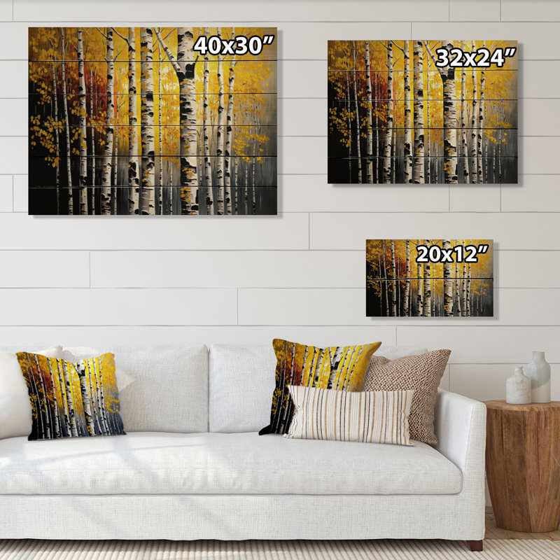 Into A Golden Birch Forest VI - Art mural sur toile paysage, H 24 po x l 32 po x P 1 po, Bois