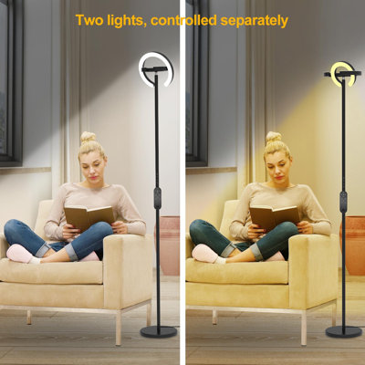 Lampe sur pied haute 75,5 pouces pour chambre à coucher avec 2 lumières annulaires rotatives de 312 °