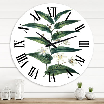 Vintage Plant With Little White Flowers - Farmhouse wall clock