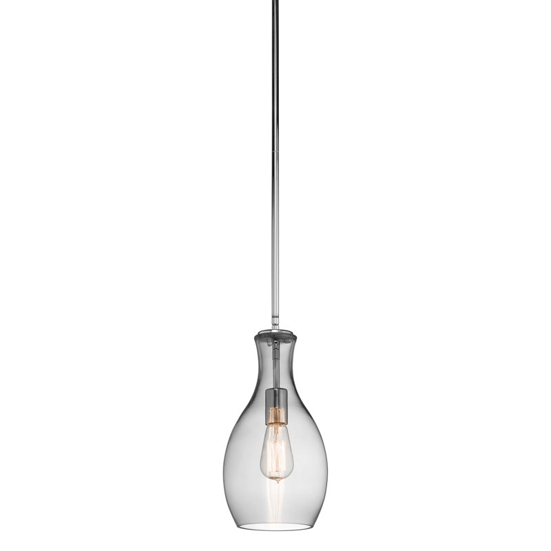 1-Light Pendant with Clear Glass Shade, Chrome, Clear