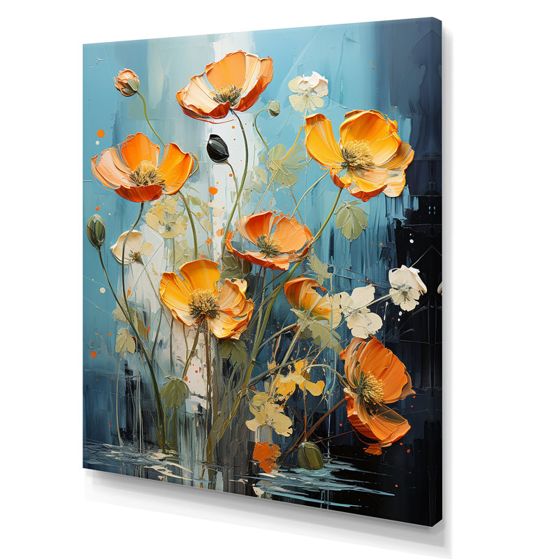 Buttercups Burst With Fierce Brushwork II - Buttercups Wall Art Living Room, Toile tendue, H 32 po x l 16 po x P 1 po