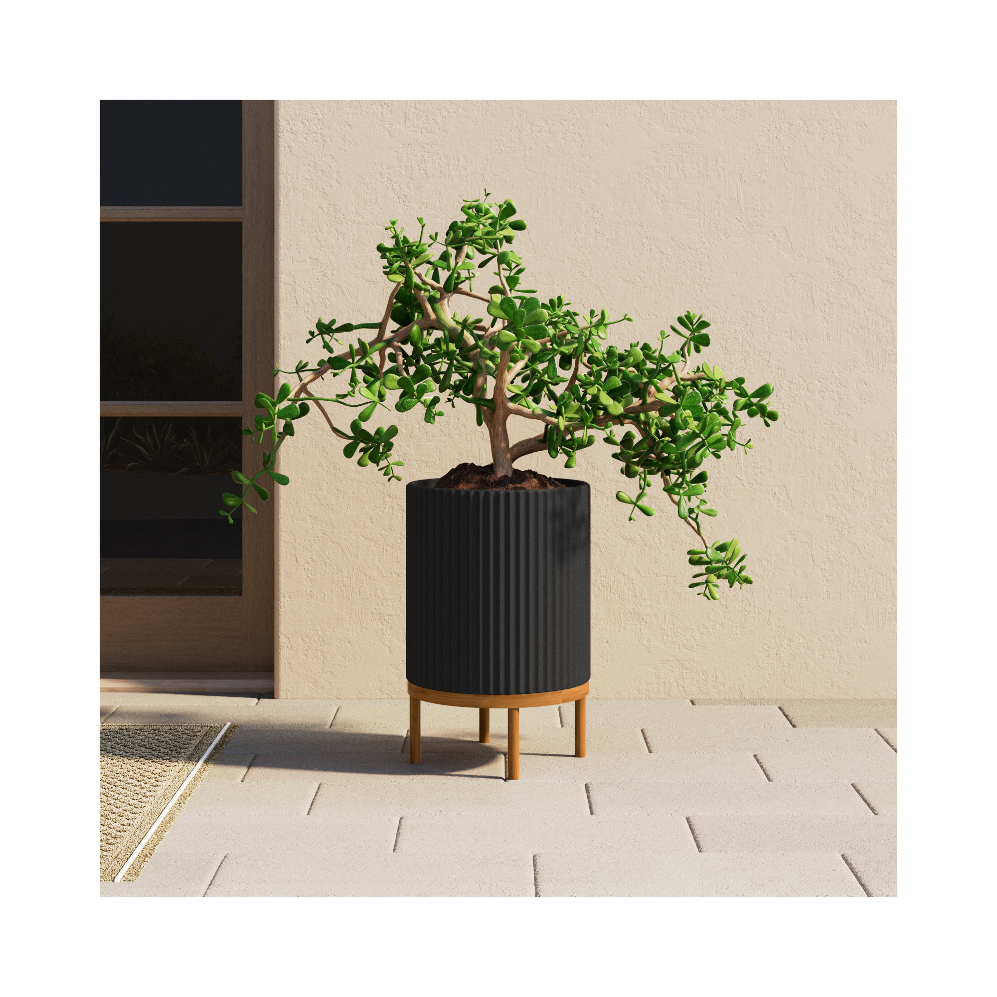 Demi Series Planter with Stand, 1, 22" H x 14.75" W x 14.75" D, Black/Brown