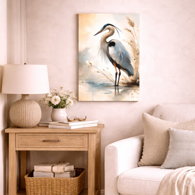 Elegant Blue Heron Watercolor Canvas Print Wall Art