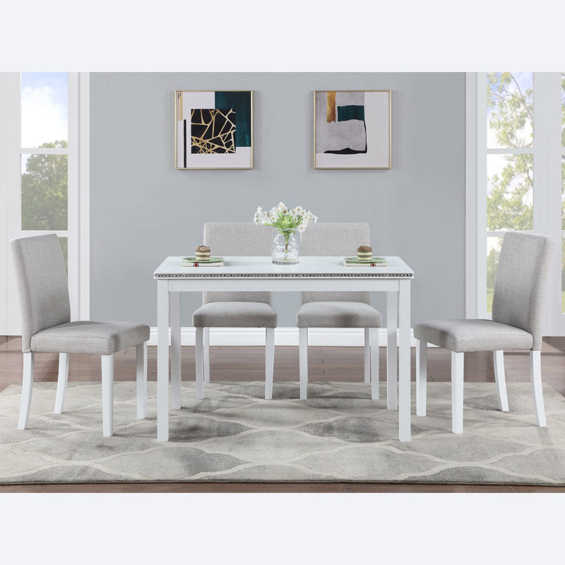 Ensemble de table de salle à manger en bois 5 pièces, ensemble de table de cuisine avec une table rectangulaire et 4 chaises rembourrées