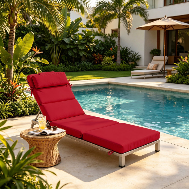 Coussin de chaise longue d'extérieur 63,5 cm x 195,6 cm x 7 cm (1 coussin inclus) - Rouge cerise, Cherry Red