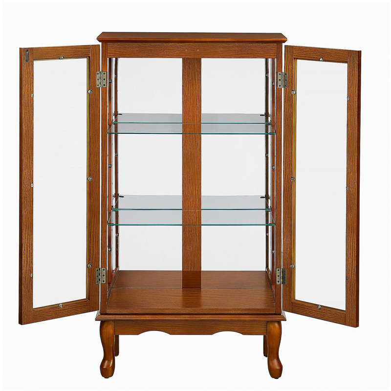 Curio Cabinet Lighted Curio Diapaly Cabinet with Adjustable Shelves and Mirrored Back Panel, Tempered Glass Doors (Oak, 3 Tier), (E26 light bulb not included)