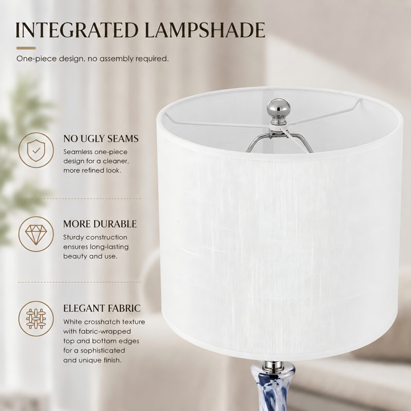 Darrius 27.5" Blue Glass Table Lamp with USB Type-C Ports and Built-in Outlet