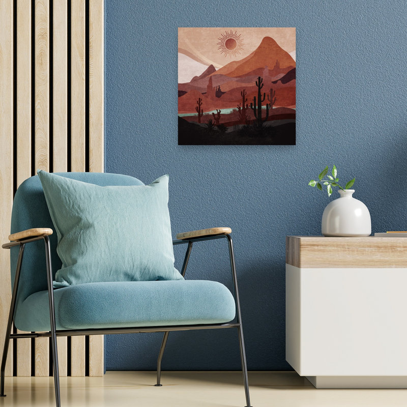 " Desert Sunscape Abstract Colourful Peaceful Cactus Landscape Mountain Wall Art Print " by Emel Tunaboylu, 18" H x 18" W