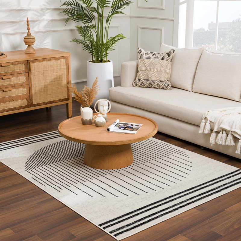 Abstract Machine Woven Polyproylene Area Rug in Beige, Rectangle 5' x 7'