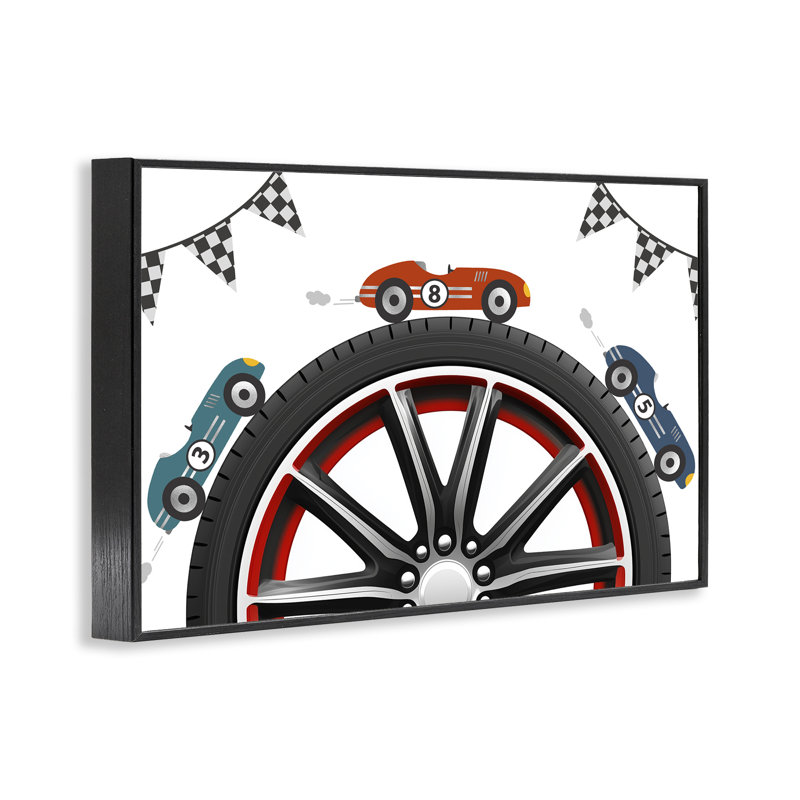 Giclée encadrée «Racing Around Wheel», conception par Christine Simpson Art, H 12 po x l 18 po, Giclée encadrée noir minuit