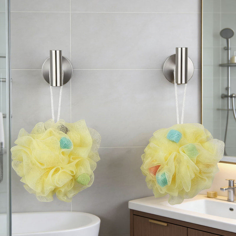 Ensemble de 2 crochets à serviettes robustes en acier inoxydable brossé, porte-peignoir mural et porte-manteau pour salle de bain, garage, hôtel, conception ronde durable et antirouille avec vis dissimulées