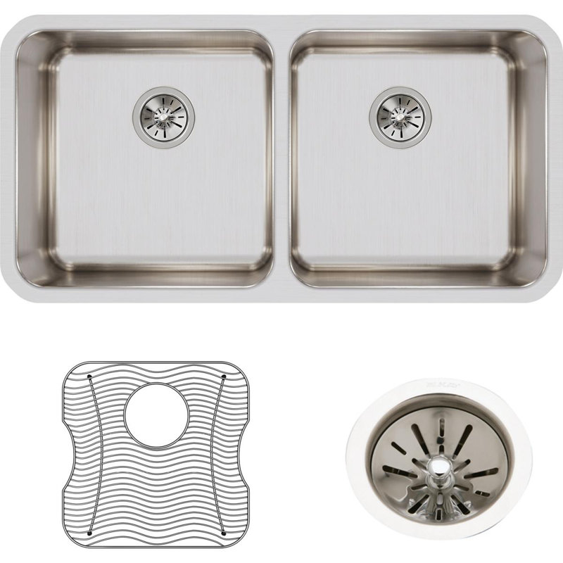 Ensemble d'évier de cuisine à double cuve encastrable L 35,75 po x l 18,5 po Lustertone