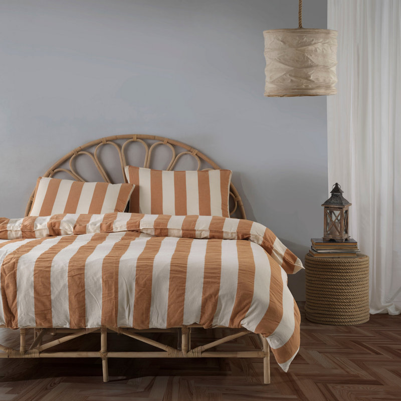 Ensemble de housse de couette 100% coton Burhanettin, Housse de couette très grand + 2 taies d'oreiller, Orange