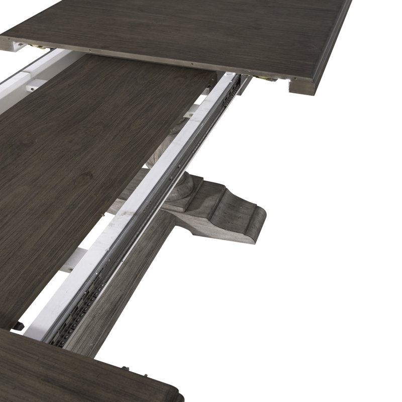 Cogan Trestle Table w/ 18" Self-Storing Leaf, Brown, Gray