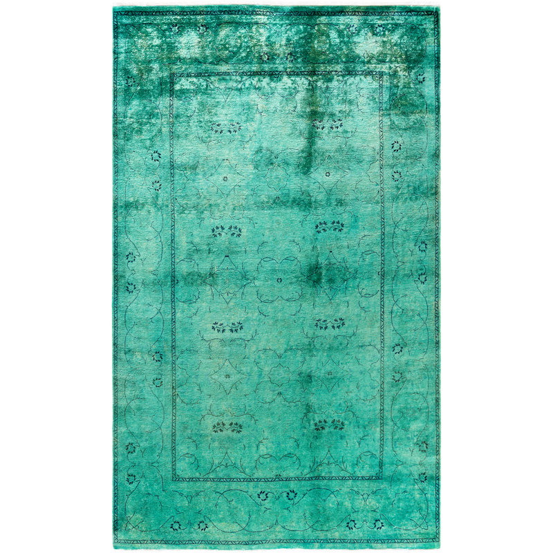 Tapis vert contemporain en laine noué à la main 5 pi 1 po x 8 pi 3 po Correll