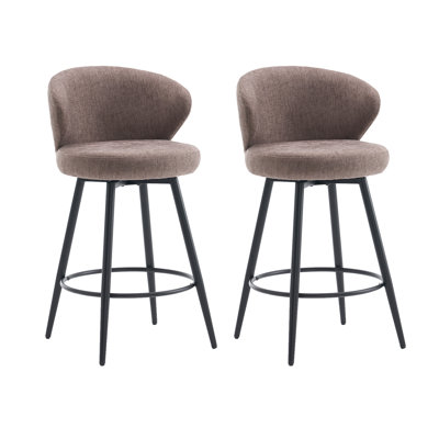 360° Swivel Modern Bar Stool, 26" Upholstered Counter Height Bar Stools With Wingback, Soft Linen Fabric, Counter Chairs With Arm For Kitchen Island Or Home Bar