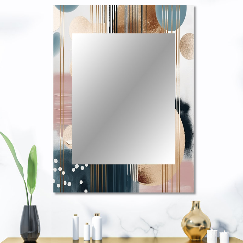 Soft Colors Shapes And Lines Marble III - Marble Large Wall Mirror, Modern Decorative Mirror, Printed Metal Art, 40" x 30"