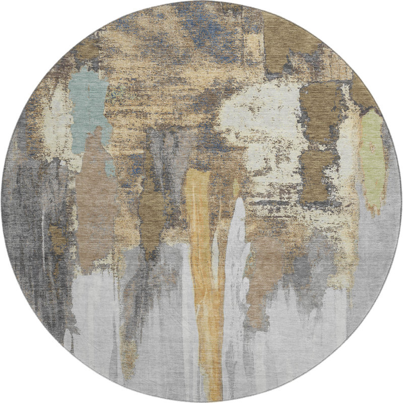 Premium Machine Washable Mouton AMF1979 Abstract Rug, Round 8'
