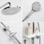 Shower Riser Rail Kit with Storage Shelf – 25 cm Round Rainfall Shower Head & 3+1 Function Handheld with Power Jet Spray, Height-Adjustable Shower Column, Chrome (Mixer Not Included)