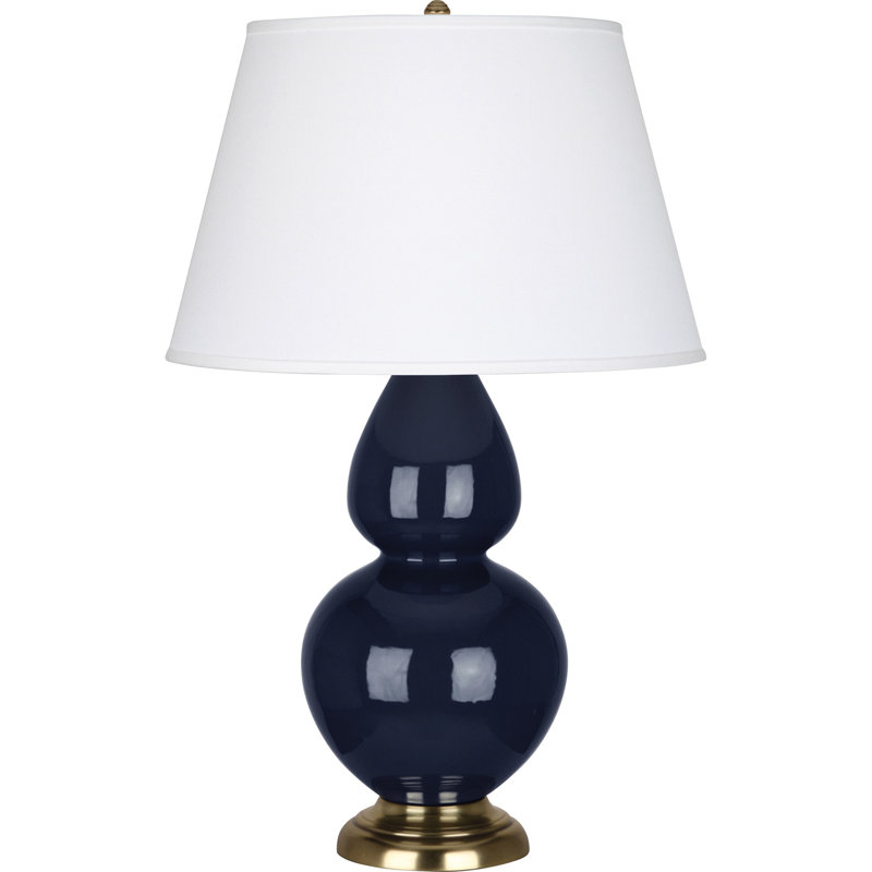 Double Gourd Table Lamp, Midnight Blue Glazed Ceramic/Antique Brass, White